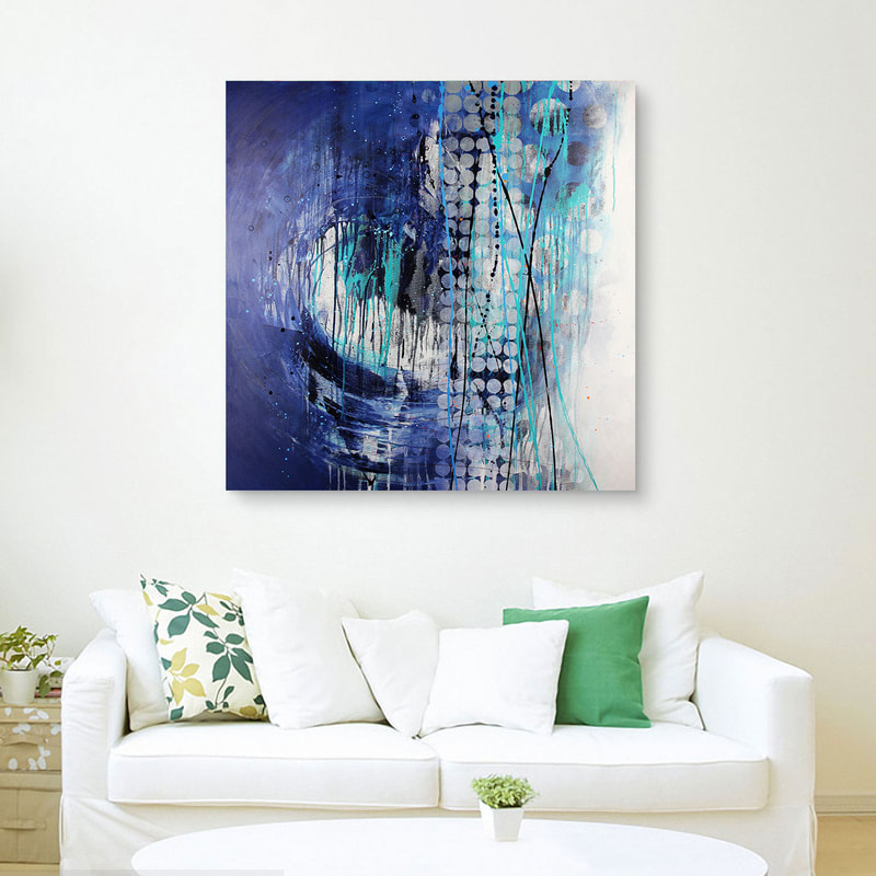 Large blue paintings by abstract artist Kate Green